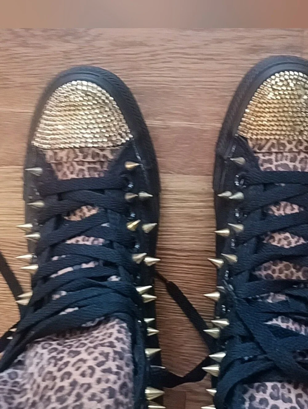 Converse Black High-Top Sneakers with Leopard Print and Gold Accents - Picture 8 of 16